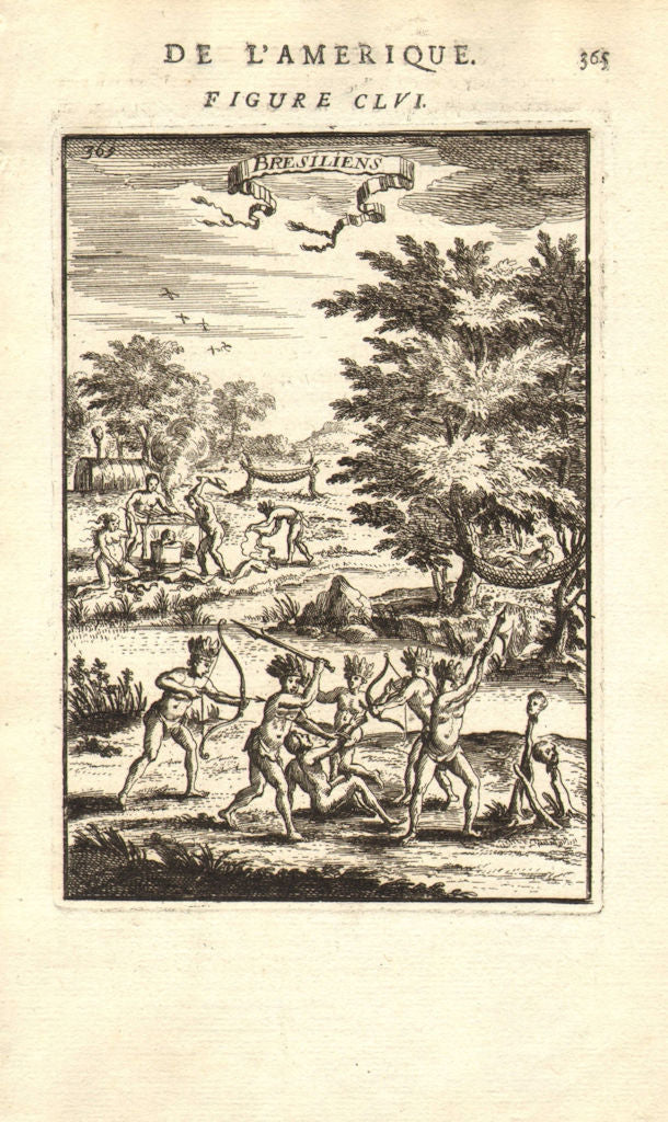 BRAZIL. Amerindians. Bows & arrows. Heads on stakes. 'Bresiliens'. MALLET 1683